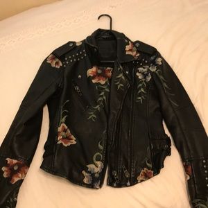 Floral embroidered biker jacket